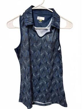 Greg Norman Play Dry Women's Sleeveless Golf Polo Navy Leaf Print S/P